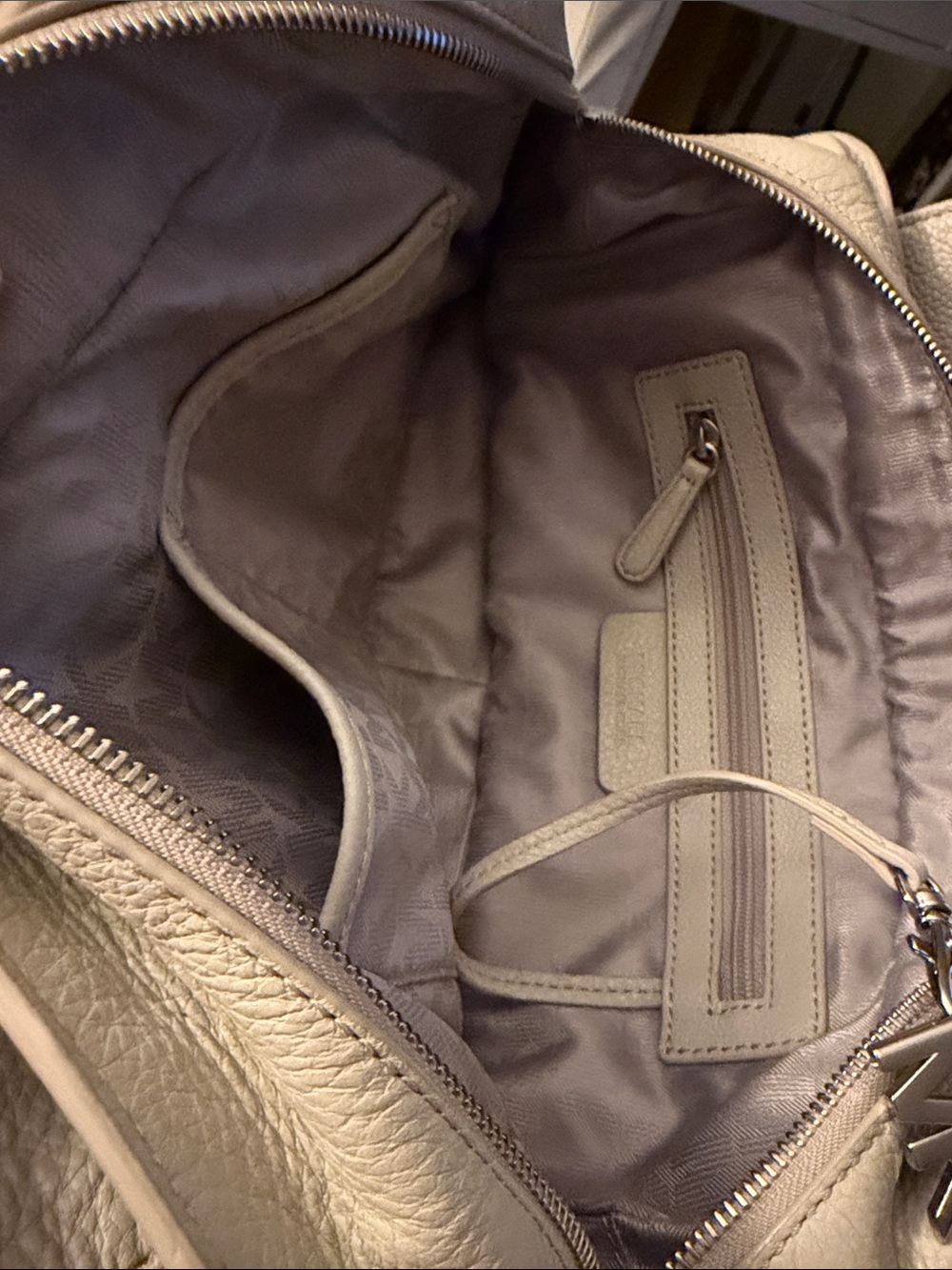 Michael Kors Cream Leather Tote with Silver Chain Handles - Picture 3 of 5